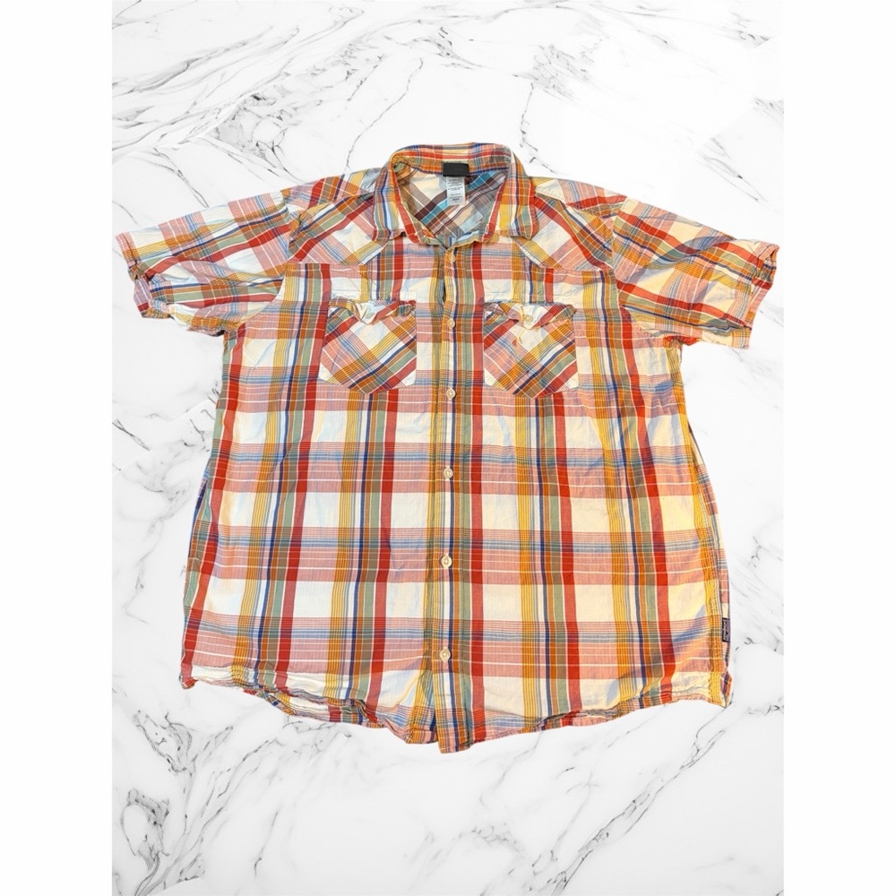 Patagonia Men's Red and Orange Plaid Shirt